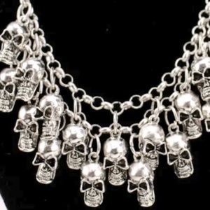 Fun Silver Tone Skull Statement Necklace